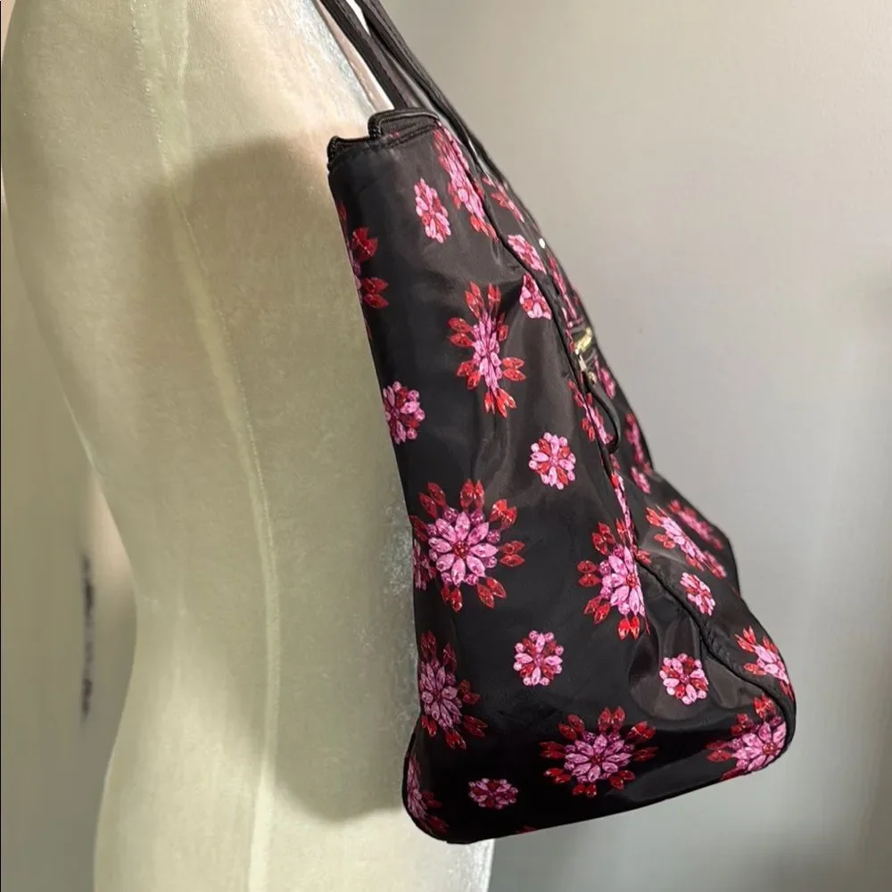 Michael Kors Nylon Floral Tote Bag Black/Pink Floral Print, Gold Tone Hardware - Picture 4 of 15